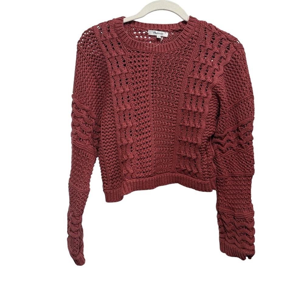 Madewell Dusty Rose Pink Crochet Open Knit Sweater Womens S Cropped Boho NWOT